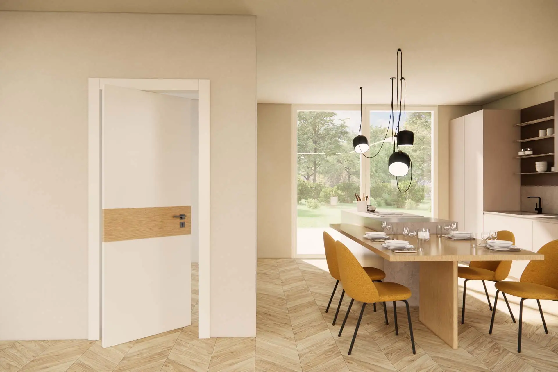 Madrid Laccato RAL 9010 Con Intarsio Rovere Rettangolare Rototraslante Con Stipite Filo 90